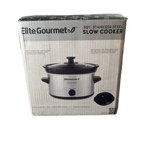 Elite Gourmet 2 Qt Stainless Steel Slow Cooker‎ Oval Mini Crock Pot New